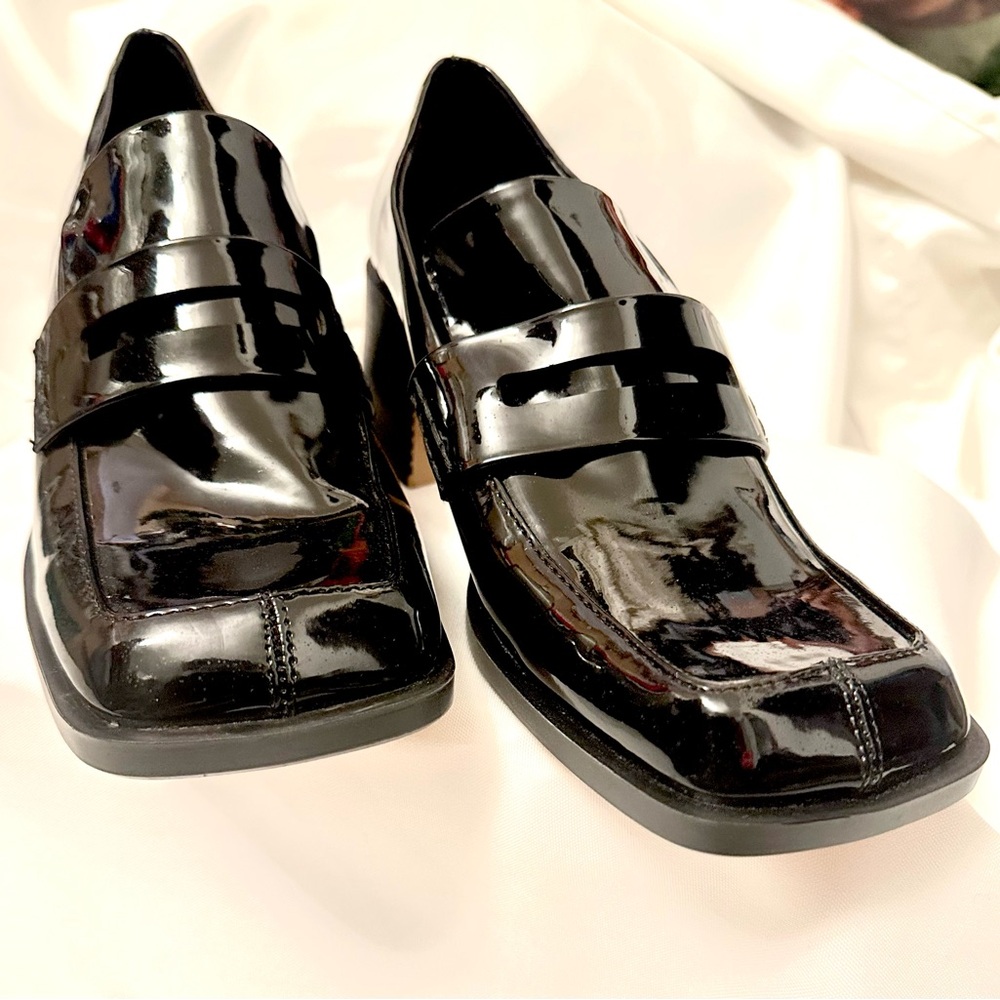 ZARA Black Patent Leather Loafers Block Chunky Heel NWOT | Women’s Size 40 - Picture 4 of 13